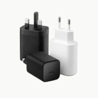 Fast charging adapters collection with black and white USB-C chargers