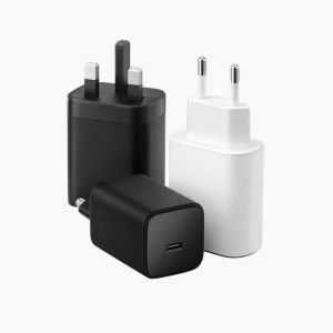 Fast charging adapters collection with black and white USB-C chargers